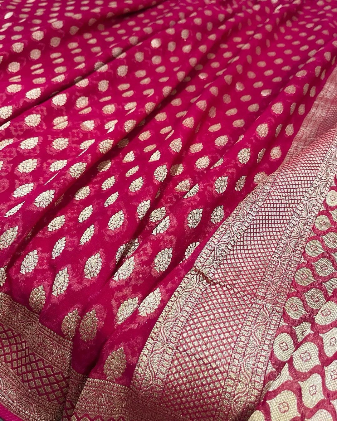 Pink crafted from Banarasi Khadi Georgette saree for summer season for women-Pink-Yes-No-1