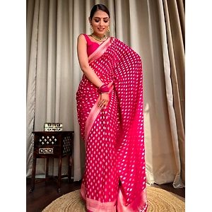 Pink crafted from Banarasi Khadi Georgette saree for summer season for women