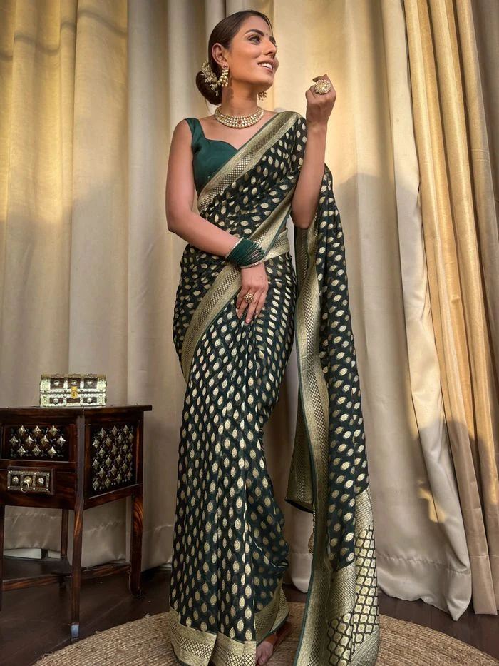 Pink crafted from Banarasi Khadi Georgette saree for summer season for women-JALPARI-01_Green