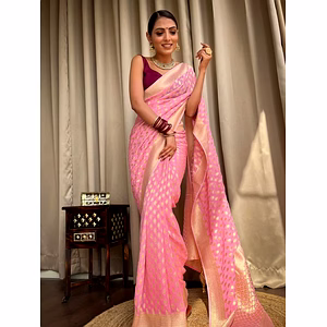 Pink crafted from Banarasi Khadi Georgette saree for summer season for women