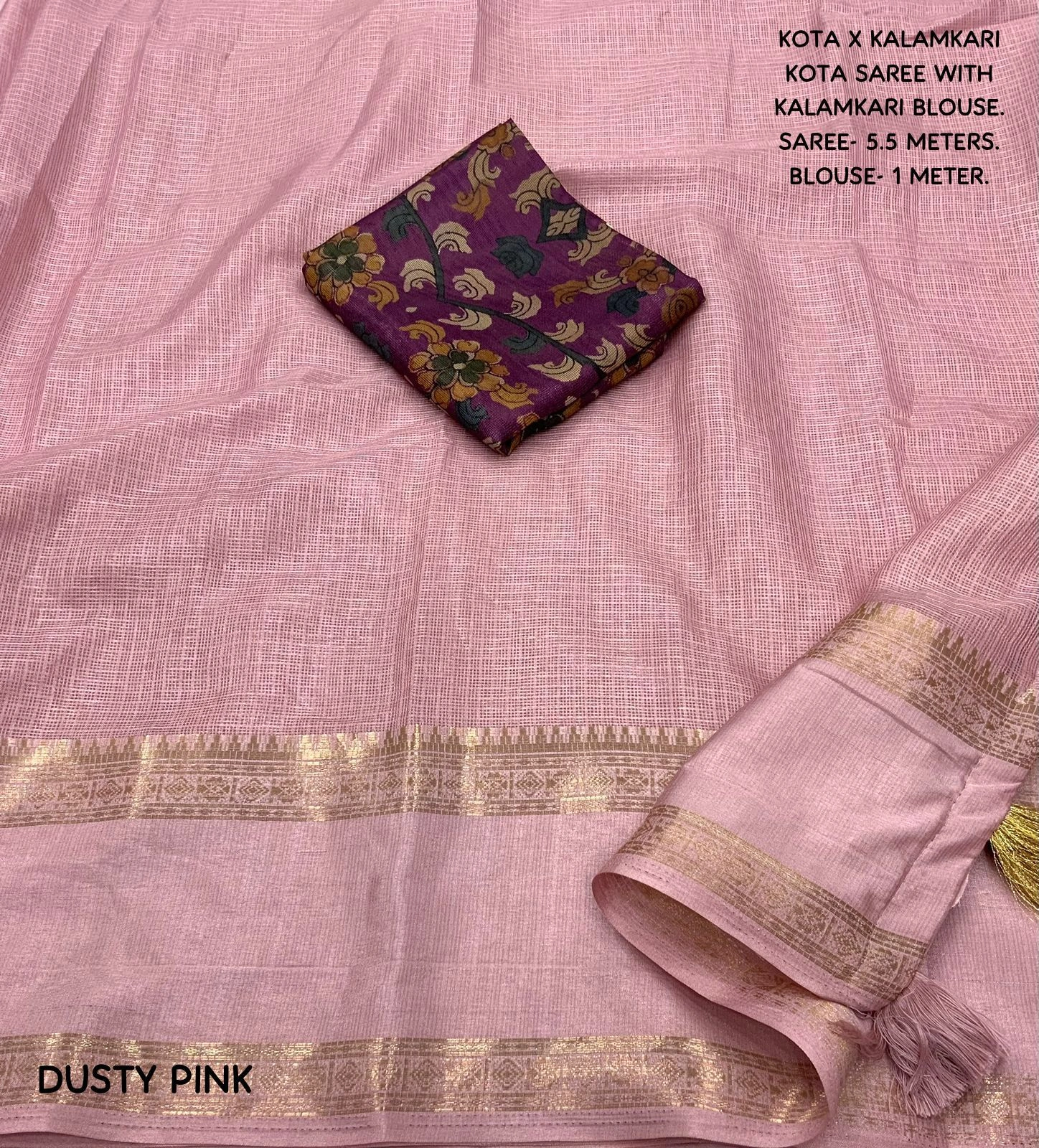 Soft Kota Doria fabric Indian Pattu saree with zari for women and Girls in Best price-DUSTY PINK-1