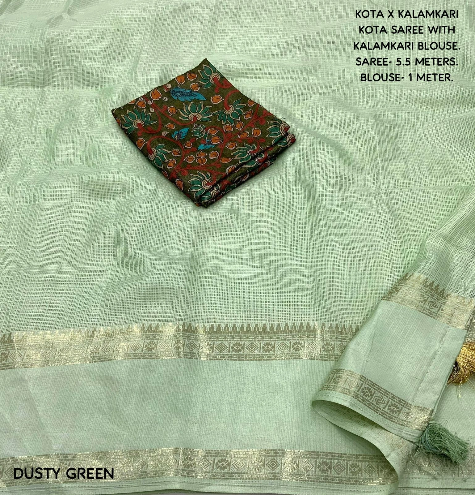 Soft Kota Doria fabric Indian Pattu saree with zari for women and Girls in Best price-DUSTY GREEN-1