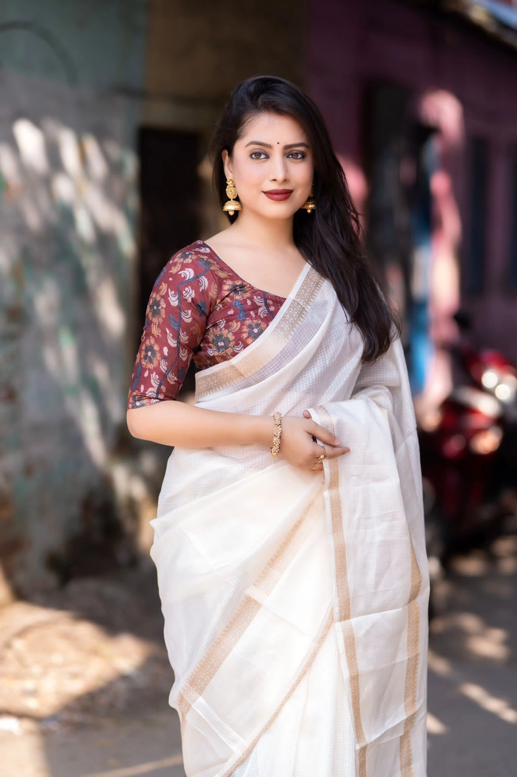 Soft Kota Doria fabric Indian Pattu saree with zari for women and Girls in Best price-OFF WHITE-3