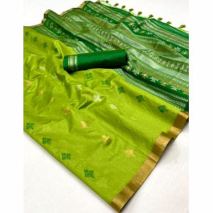 Handwoven Pure Silk Indian Banarsi Saree with Tassels