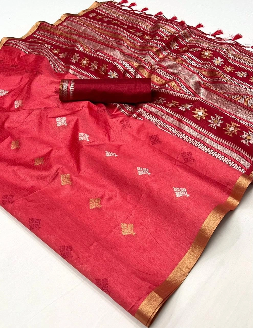 Handwoven Pure Silk Indian Banarsi Saree with Tassels-1