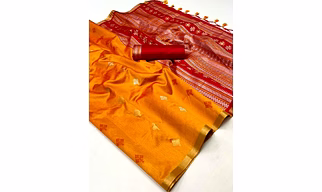 Handwoven Pure Silk Indian Banarsi Saree with Tassels