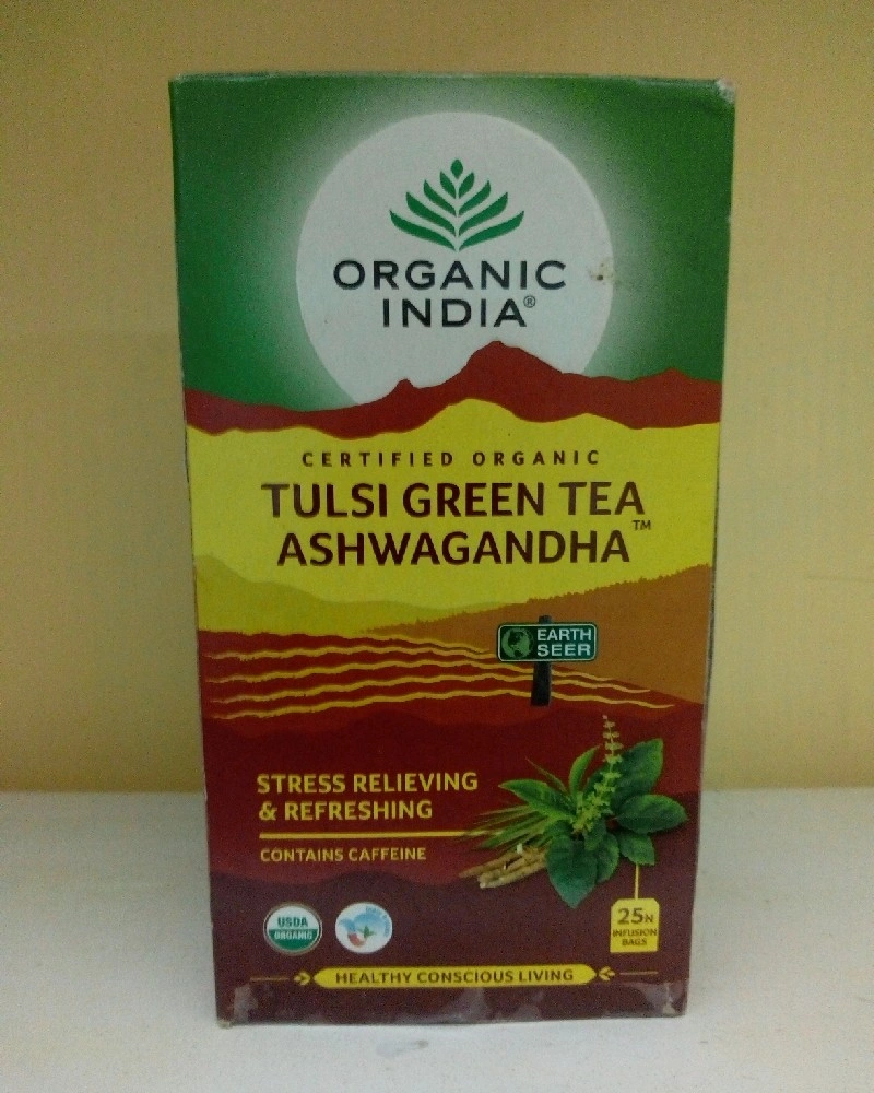 Organic India Tulsi Green Tea Ashwagandha (25 Infusion Bags)-HED15