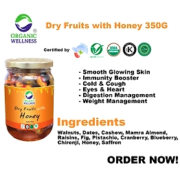 Organic Wellness Dry Fruits with Honey 350g (Glass Bottle Product)