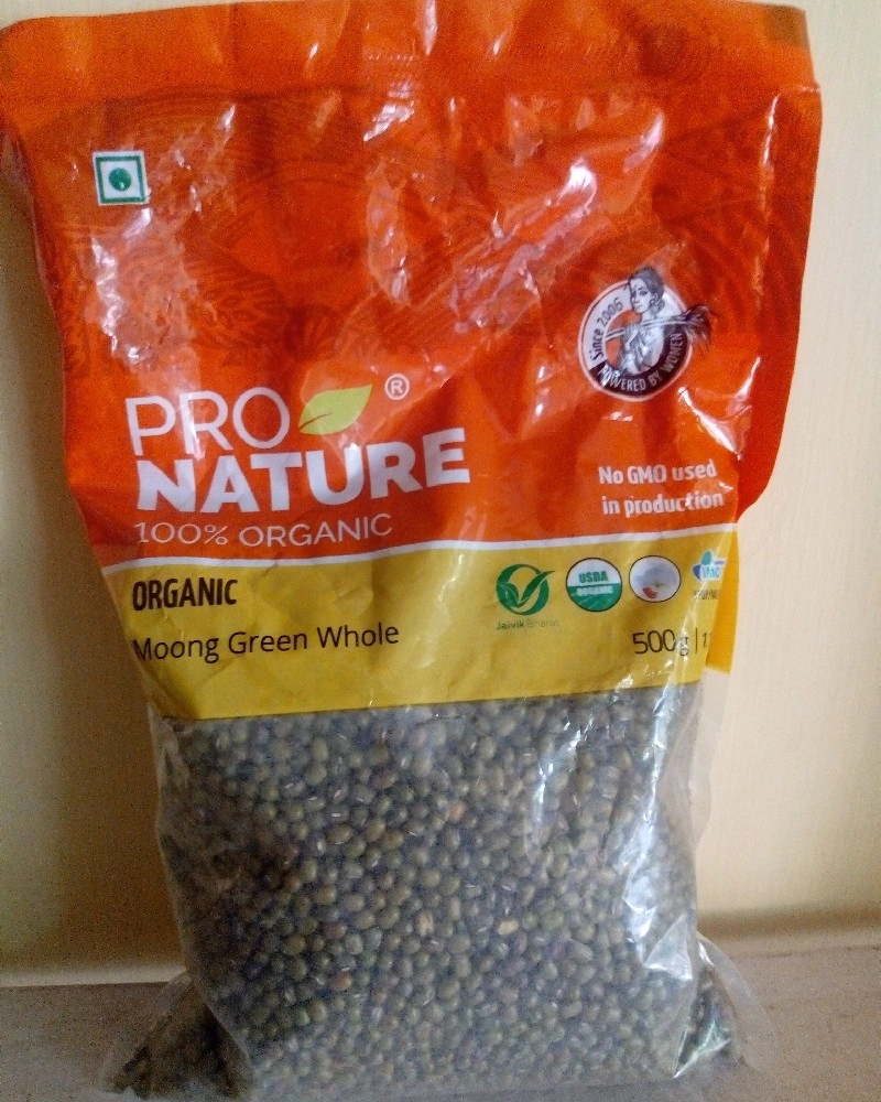 Pro Nature Organic Moong Green Whole or Green Gram or Pacha Payiru or Siru Payiru 500g-GRO13