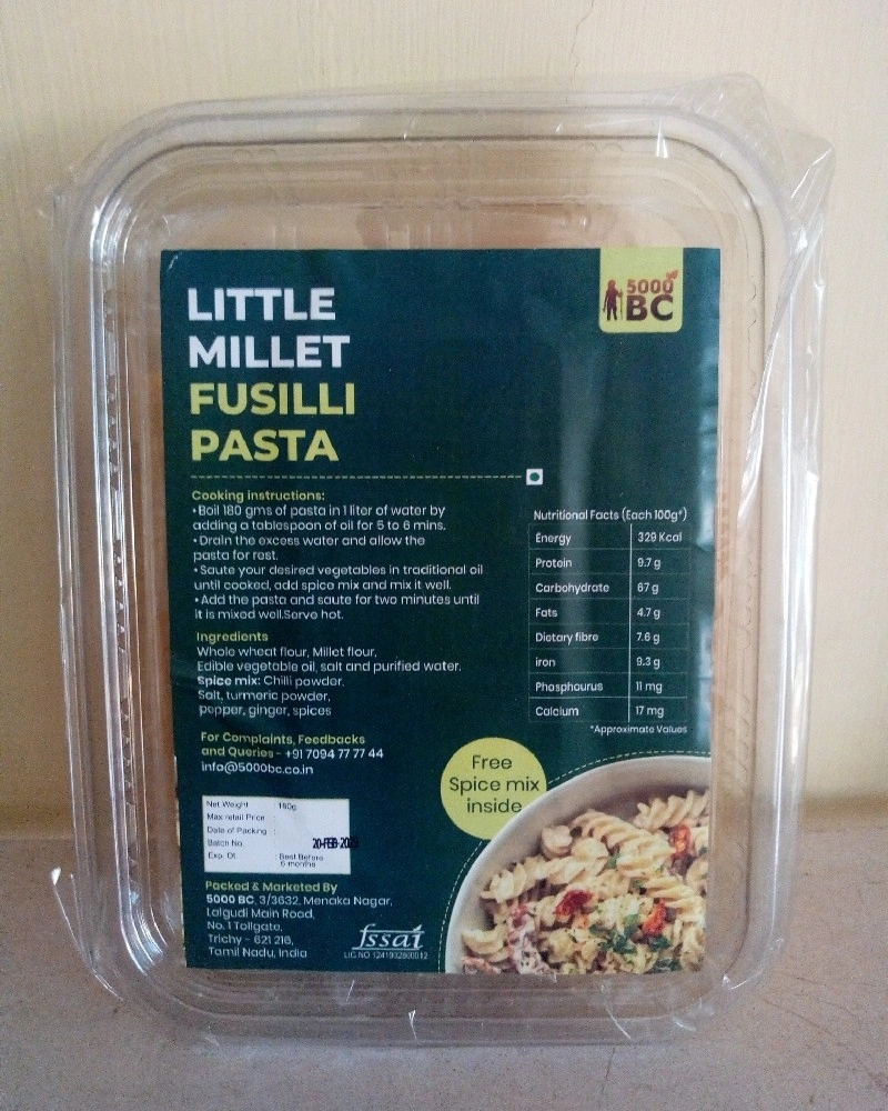 B&amp;B Organics Little Millet Fusilli Pasta or Samai Fusilli Pasta 180g-HEB19