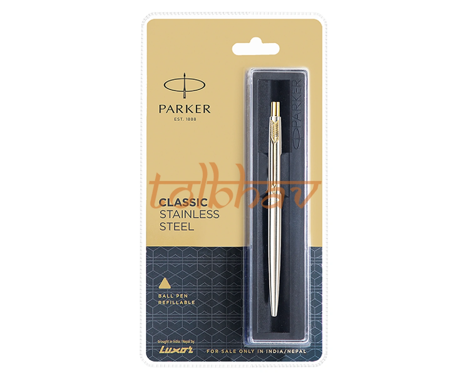 Parker Classic Stainless Steel Gold Trim Ball Pen-12242900