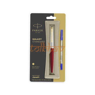 Parker Galaxy Standard Gold Trim Roller Ball Pen Red