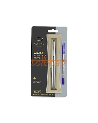 Parker Galaxy Stainless Steel Gold Trim Roller Ball Pen-12247856