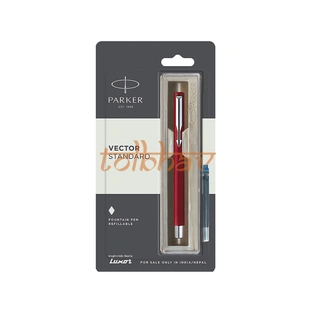 Parker Vector Standard Chrome Trim Fountain Pen Red