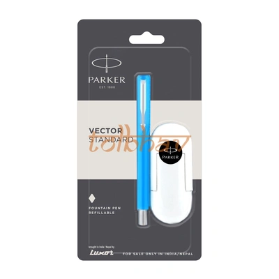 Parker Vector Standard Chrome Trim Fountain Pen Light Blue