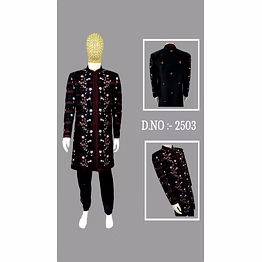 golden embroidered indo-western sherwani for groom