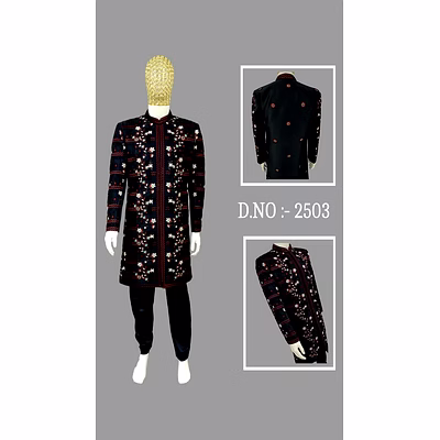 golden embroidered indo-western sherwani for groom