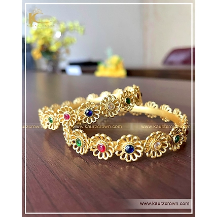 Aiza Traditional Antique Gold Plated Bangles-3