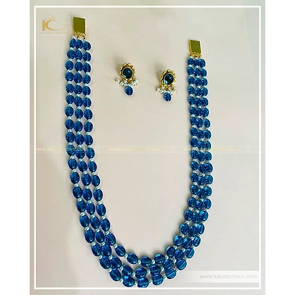 Rababi Blue Drak 3 Layered Mala with Gold Polished Stud Earrings-3