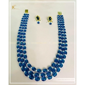 Rababi Blue Drak 3 Layered Mala with Gold Polished Stud Earrings