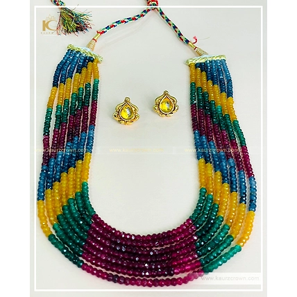 Rahi 7 Layered Mala with Gold Polished Stud Earrings-3