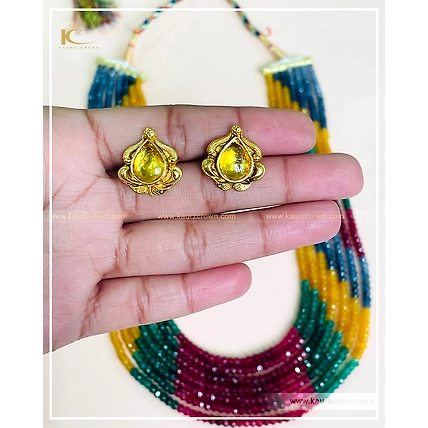 Rahi 7 Layered Mala with Gold Polished Stud Earrings-2