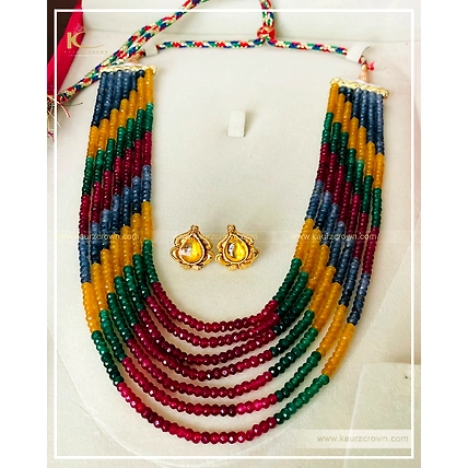 Rahi 7 Layered Mala with Gold Polished Stud Earrings-1