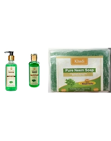 Khadi Shuddha Pure Neem Kit (Shampoo, Face Wash, Soap) Hair Fall Cantrol & Anti Dandruff | Anti Acne & Oil Control | No Sls, Sles & Parabens | Made With 100% Natural