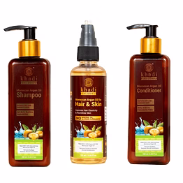 khadi shuddha moroccan argan kit (shampoo, conditioner, oil) repairs dry & damaged hair | no sls, sles & parabens | made with 100% natural & raw morroccan argan oil