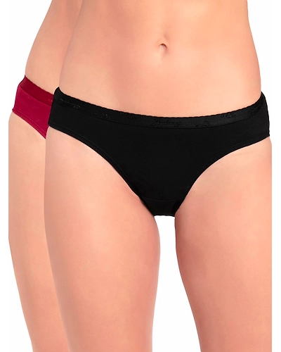 Jockey Women's Medium Coverage Super Combed Cotton Mid Waist Bikini With Exposed Waistband and StayFresh Treatment - Dark Assorted(Pack of 2)-Jockey-women-1525-02-asstd-M