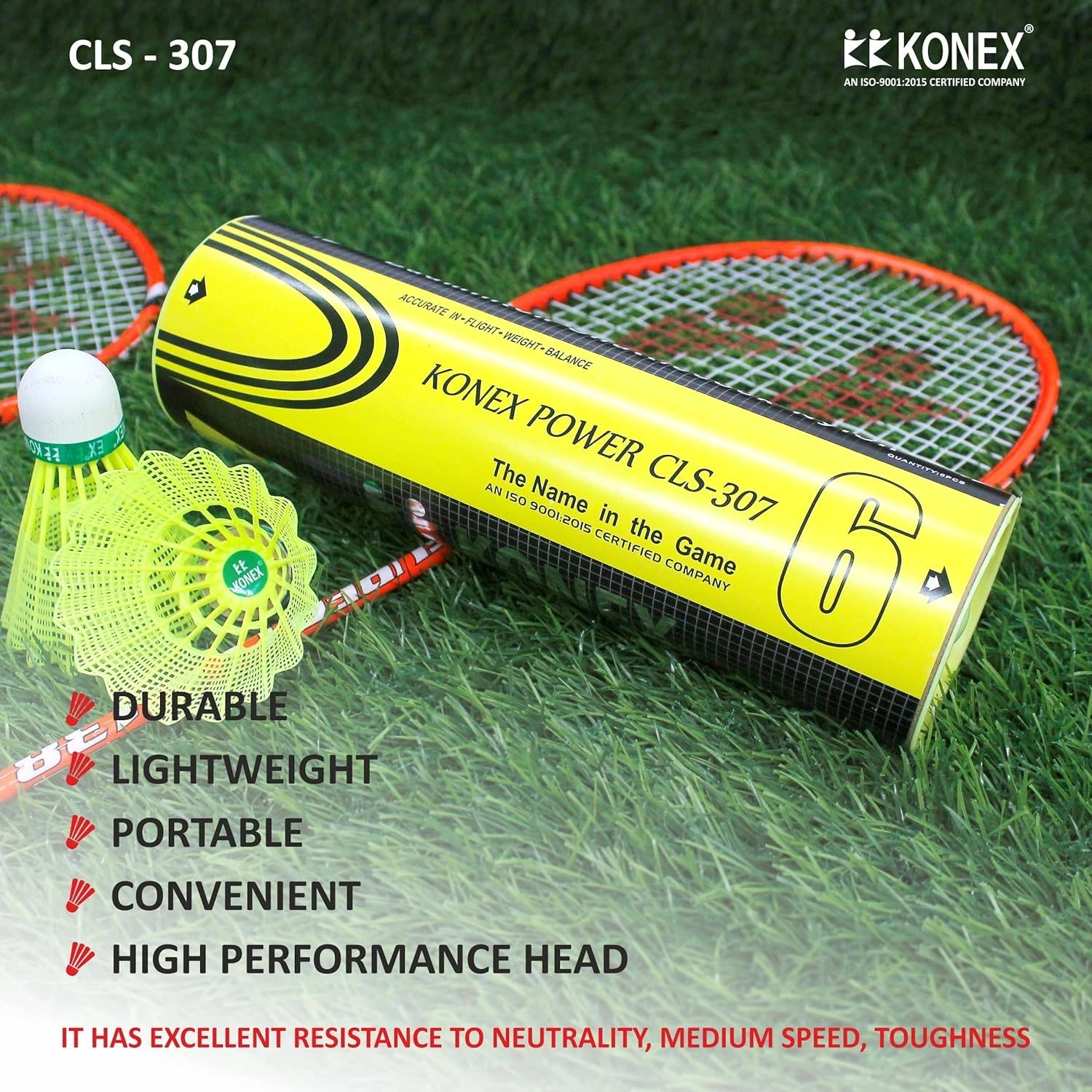 KONEX Nylon Badminton Shuttlecock - Premium Quality Badminton Shuttle (Yellow, Pack of 6)-2