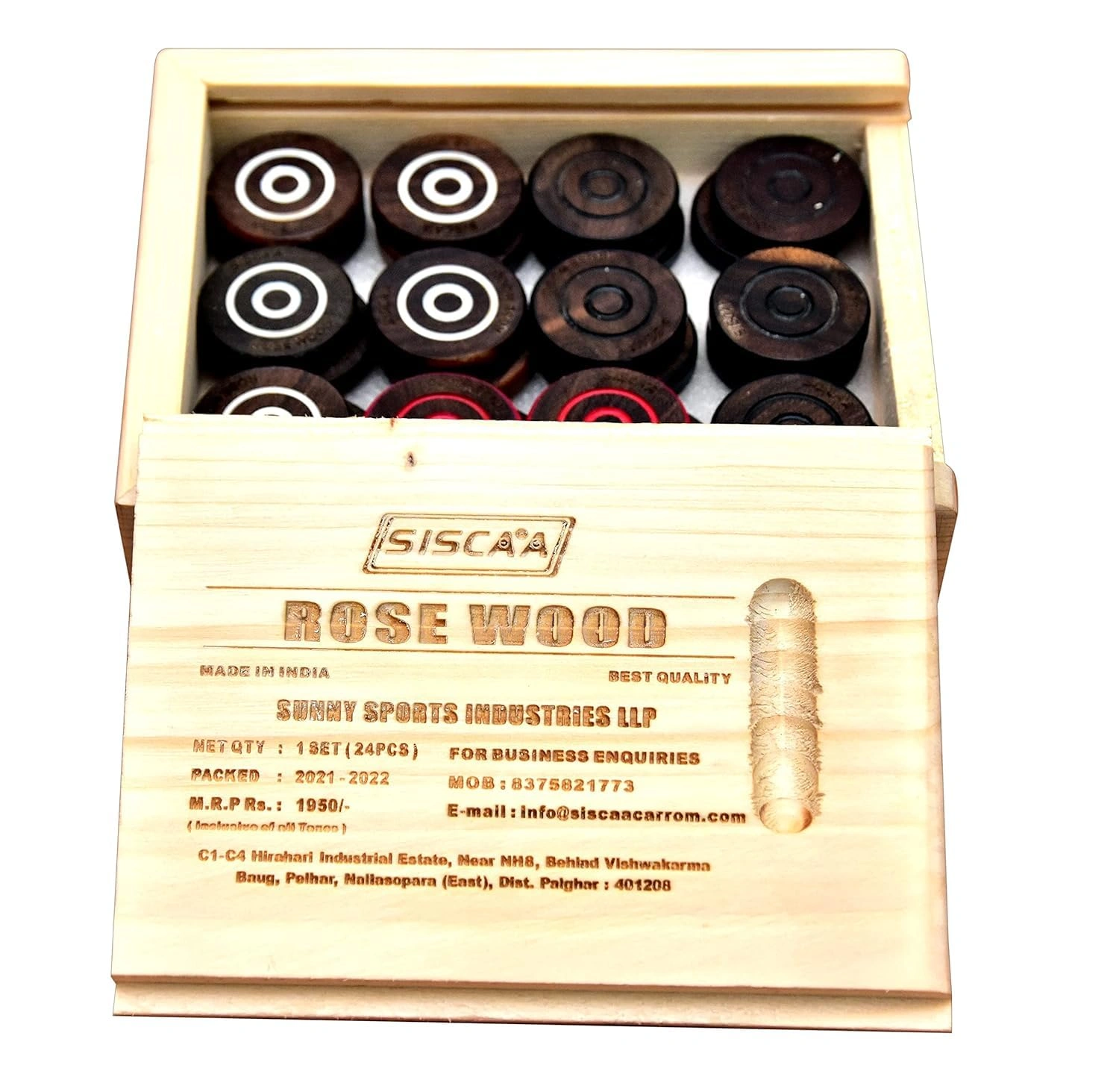 SISCAA Rosewood Carrom Coin Set (7mm Thickness) - Premium Quality Carrom Pieces-2