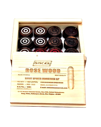 SISCAA Rosewood Carrom Coin Set (7mm Thickness) - Premium Quality Carrom Pieces-2