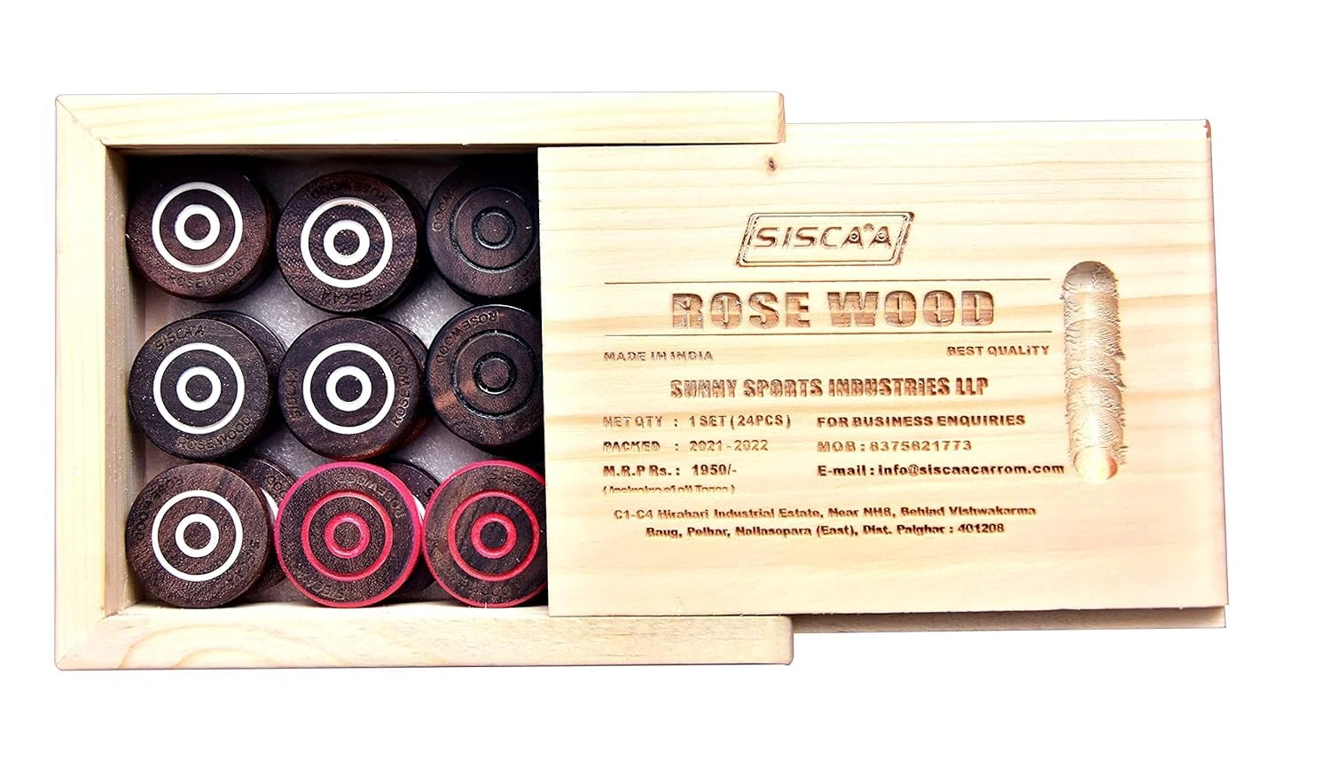 SISCAA Rosewood Carrom Coin Set (7mm Thickness) - Premium Quality Carrom Pieces-1