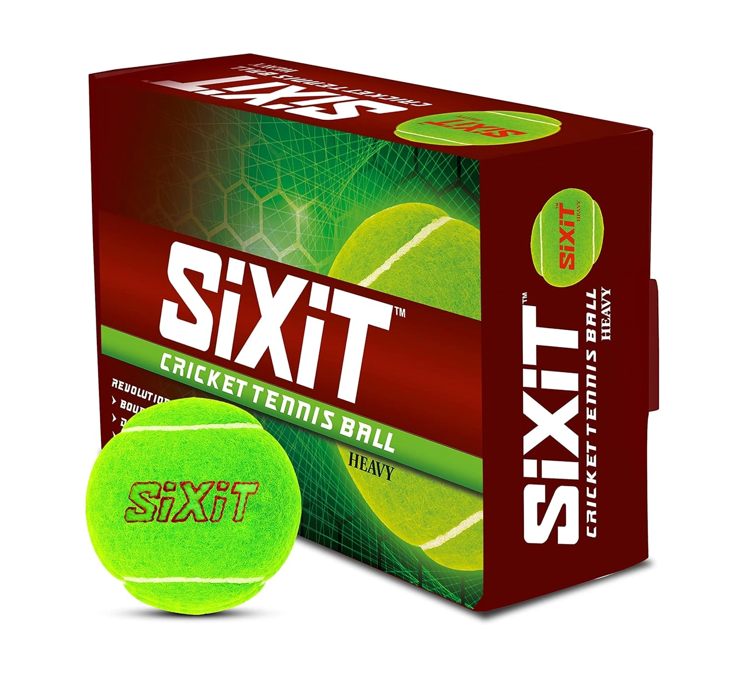 SiXiT Heavy Rubber Cricket  Tennis Ball For Overarm cricket (Green, Medium Size) - Pack of 6-Sixit-heavy-1box