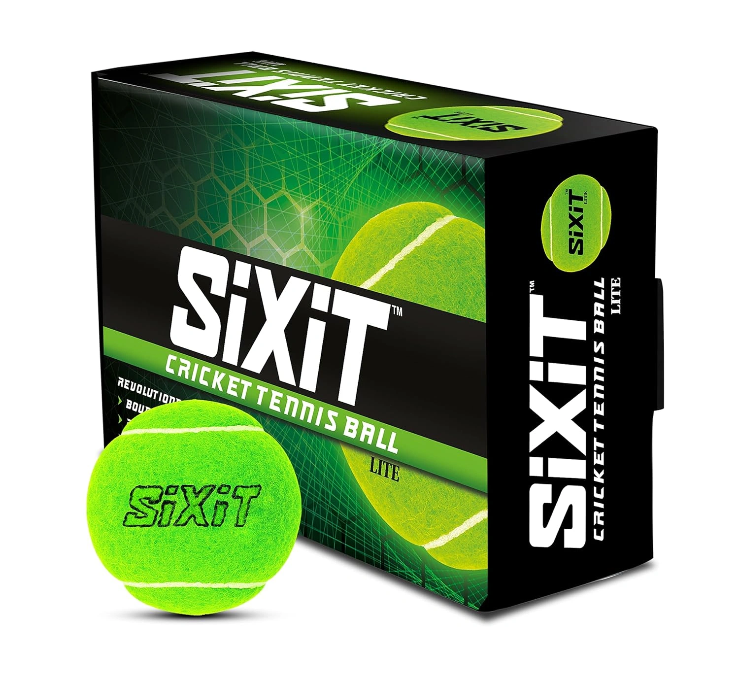 Sixit Rubber Lite Cricket Tennis Ball Pack Of 6, Green-Sixit-light-tennis-1box