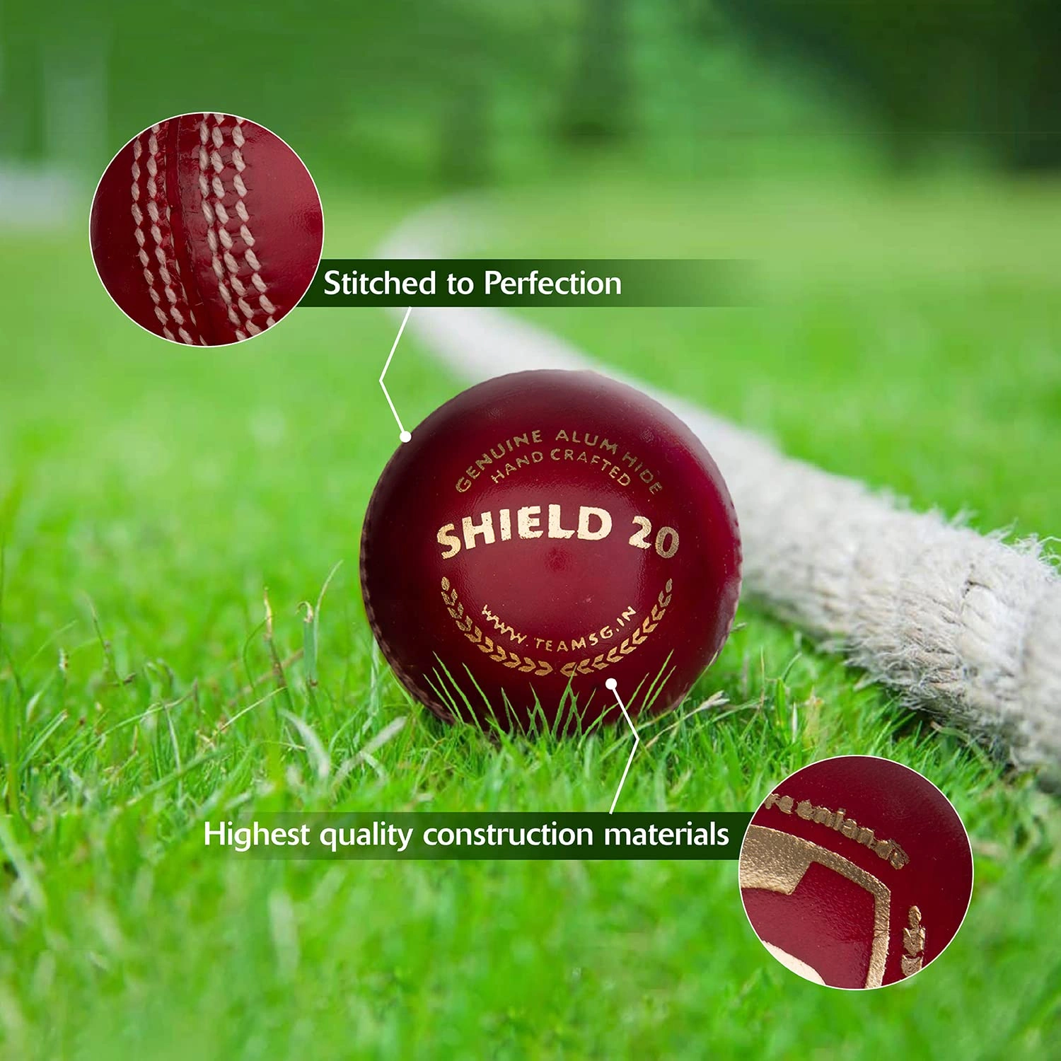 SG Shield 20 Two-Piece Water Proof Cricket Leather Ball, Regular Size (Red) (PACK OF 1)-4