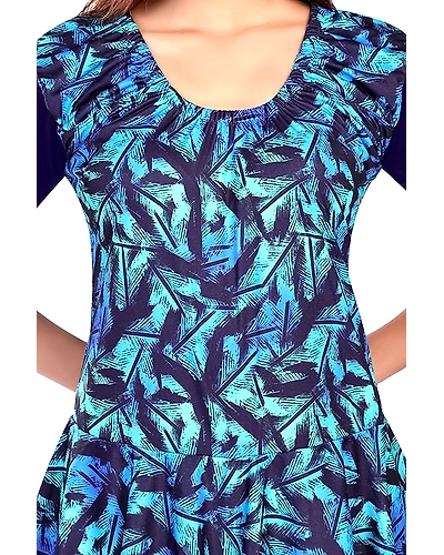 Aquado Poly Jersy - Printed Swimming Costume for Women Frock Style [Half Sleeves - Half Length - Without Pads]-M-SIZE:-34-3