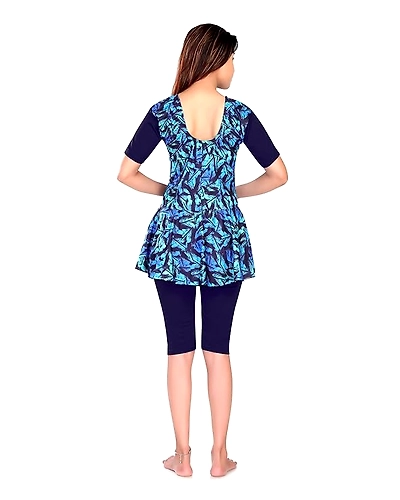 Aquado Poly Jersy - Printed Swimming Costume for Women Frock Style [Half Sleeves - Half Length - Without Pads]-M-SIZE:-34-2