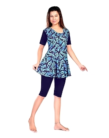 Aquado Poly Jersy - Printed Swimming Costume for Women Frock Style [Half Sleeves - Half Length - Without Pads]