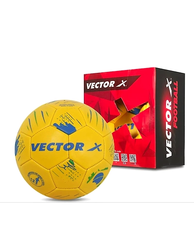 Vector X Brasil Soccer Ball PVC Embossed Machine Stitched Football (Yellow) Size-5-Vxt-Brasil-Football