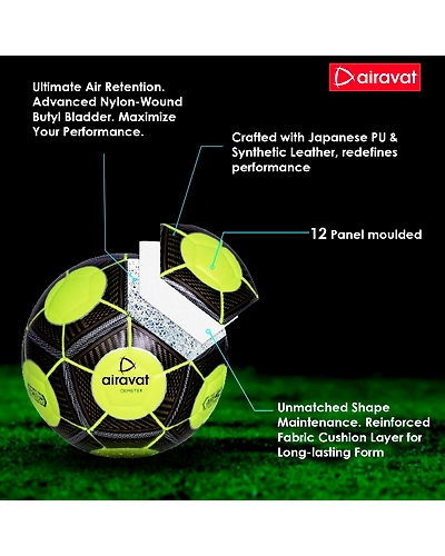 AIRAVAT 7207 Demeter Football Size 5 with 12 Panels | Japanese PU &amp; Synthetic Leather | Weight Range 390-410g | Suitable for All Ground | Soccer Ball for Men &amp; Women (Neon Green)-1