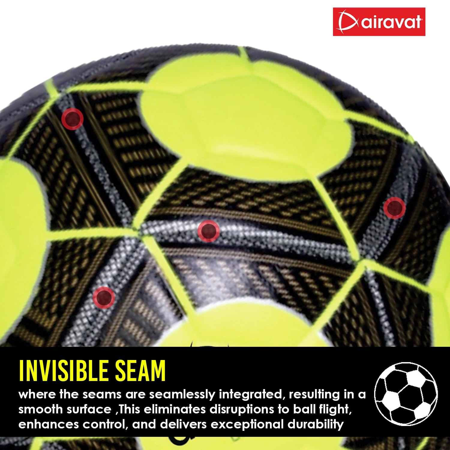 AIRAVAT 7207 Demeter Football Size 5 with 12 Panels | Japanese PU &amp; Synthetic Leather | Weight Range 390-410g | Suitable for All Ground | Soccer Ball for Men &amp; Women (Neon Green)-2