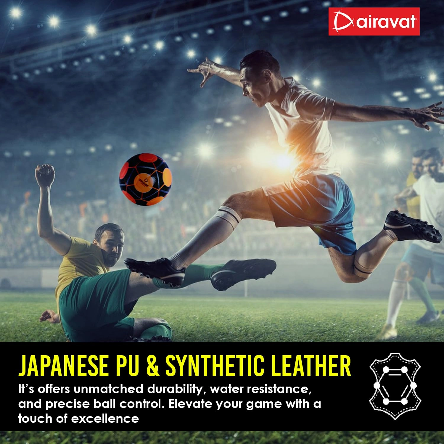 AIRAVAT 7207 Demeter Football Size 5 with 12 Panels | Japanese PU &amp; Synthetic Leather | Weight Range 390-410g | Suitable for All Ground | Soccer Ball for Men &amp; Women (Orange)-5