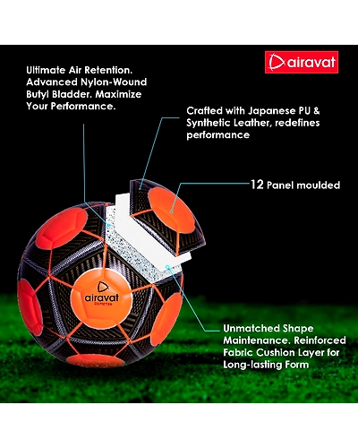 AIRAVAT 7207 Demeter Football Size 5 with 12 Panels | Japanese PU &amp; Synthetic Leather | Weight Range 390-410g | Suitable for All Ground | Soccer Ball for Men &amp; Women (Orange)-3