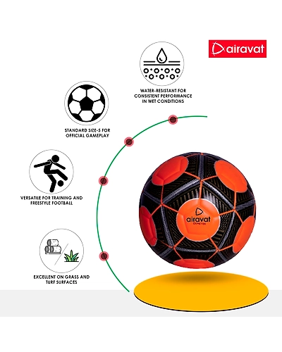 AIRAVAT 7207 Demeter Football Size 5 with 12 Panels | Japanese PU &amp; Synthetic Leather | Weight Range 390-410g | Suitable for All Ground | Soccer Ball for Men &amp; Women (Orange)-1