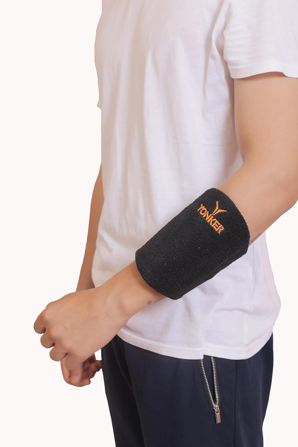 Yonker Cricket Arm Guard/Wrist Guard with Wrist Band (Pack of 1) (White)-As-yonker-arm-guard-black