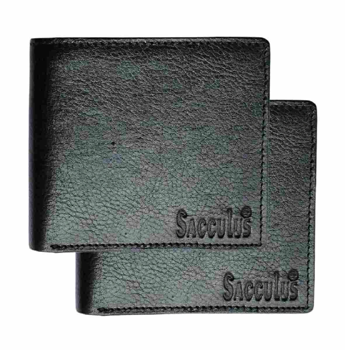 Sacculus® 2 Black Genuine Leather Bifold Wallets in a Yellow Box E2001-EWGBLKBOE2001