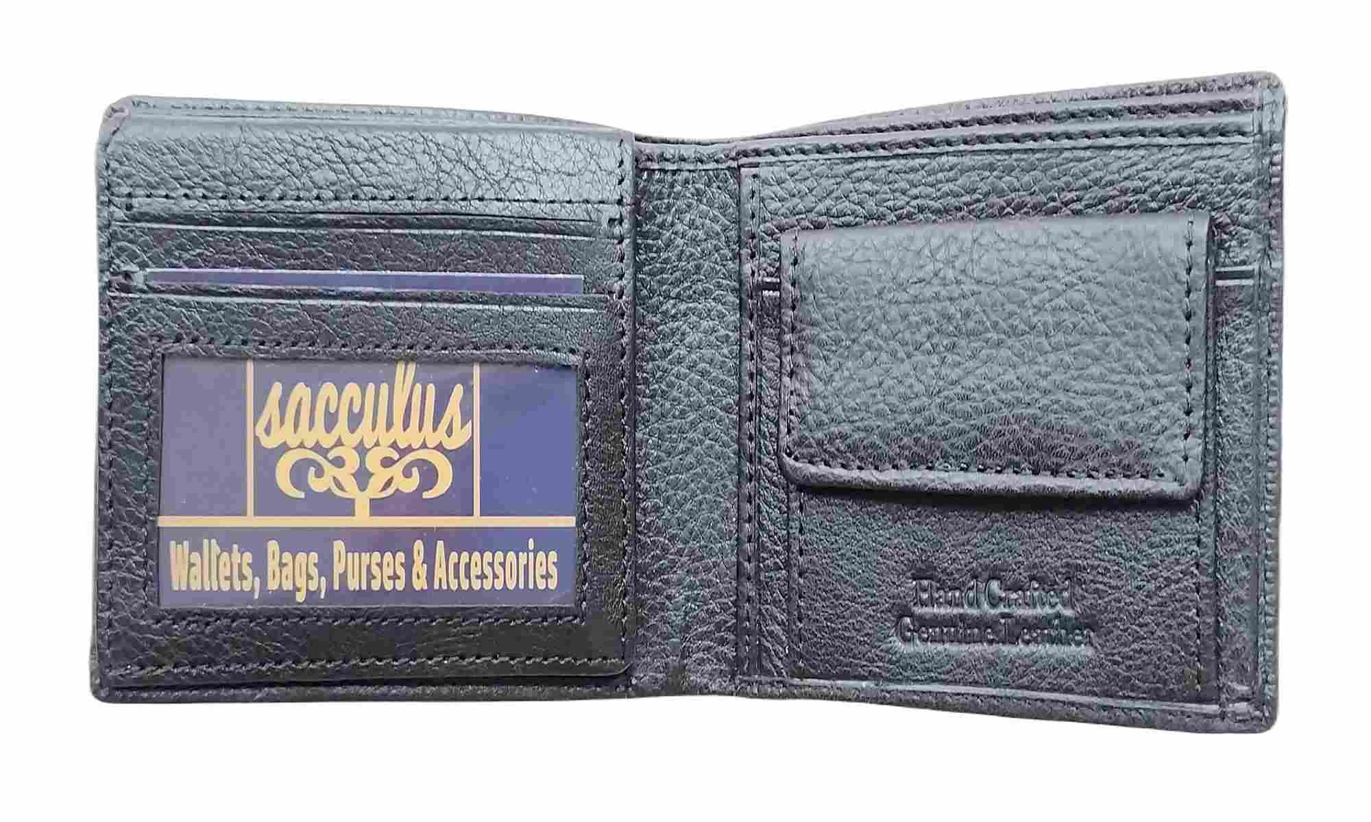 Sacculus® 2 Black Genuine Leather Bifold Wallets in a Yellow Box E2001-2