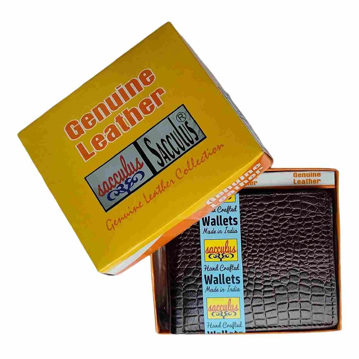 Crocodile Skin Design Men's Leather Bifold 2 Wallets in a yellow Box E2002-2